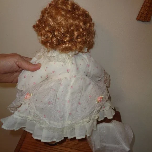 Blowing Bubbles Porcelain Doll with Wand & Bubbles and Seat To Sit On 15 Inch - Picture 8 of 10
